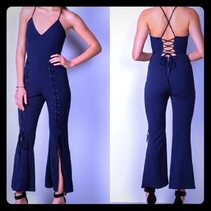 Navy Corset Tied Split Leg Bodysuit